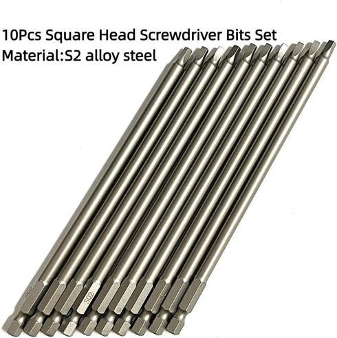 10 Pieces Square Head #2 Magnetic Screwdriver Bits Set SQ2 Power Tools 1/4 Inch Hex Shank 5.9 Inch Length Made Of S2 Steel by JFOGO