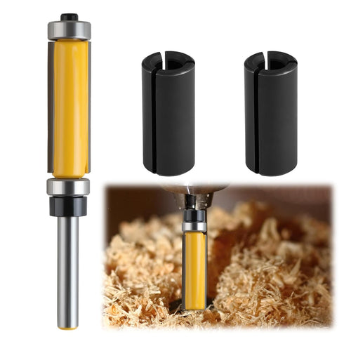Nextpal 3 Set 1/4 Inch Trimming Pcs Double Bearing Flush Trim Router Bits with Converter, Shank Carbide Top and Bottom