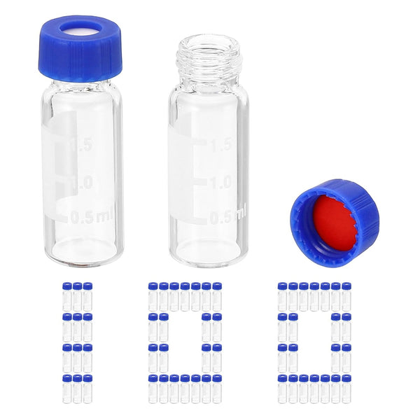 PATIKIL 100 Pack Autosampler Vial 2ml, HPLC/GC Lab Clear Vials with Screw Cap Writing Patch Red PTFE & White Silicone