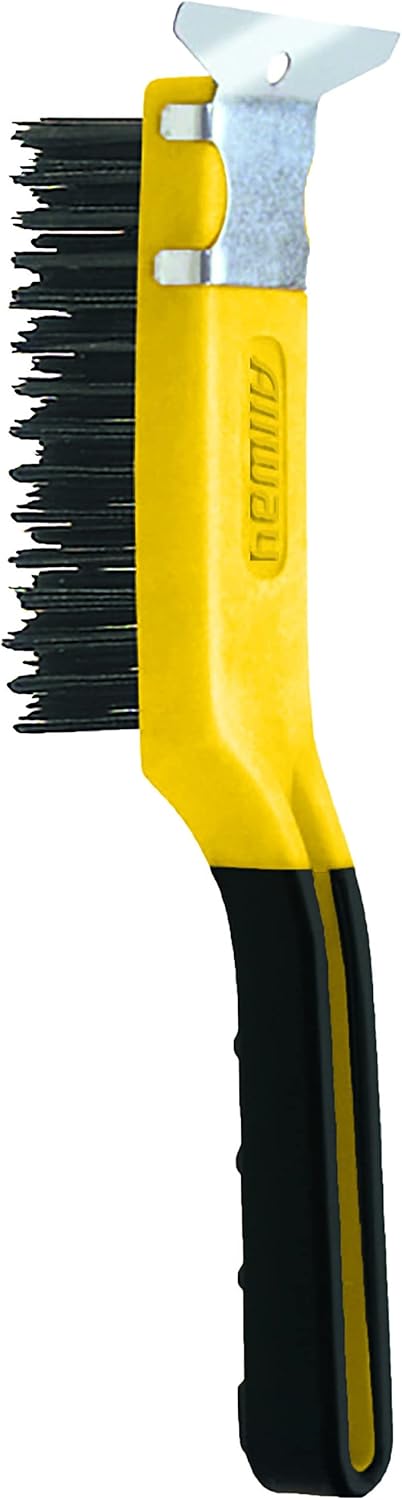 ALLWAY SB411 Carbon Steel Wire Brush with Scraper, Soft-Grip