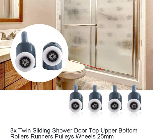 TOPINCN Shower Door Rollers - 8 Pcs Twin Bottom Top Pulleys Wheels Runners Replacement Kit for Bathroom