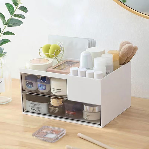 Desk Drawer Organizer, Desk Storage Box with 2 Drawers and 4 Compartments, Multifunctional Desk Accessories & Countertop Organizers for Office School Home (White) by kulusion