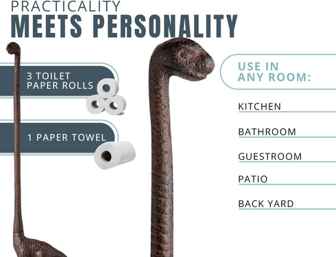 Comfify Paper Towel Holder or Free Standing Toilet Paper Holder - Cast Iron Dinosaur Paper Holder - Bathroom Holder