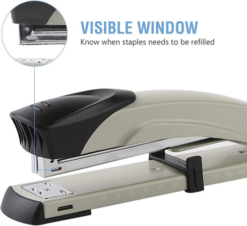 Long Reach Stapler with 2000 Staples & Remover, Full Strip, 20-25 Sheet Capacity, Gray, Built-in Ruler
