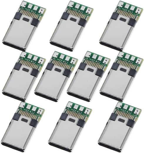 10PCS USB 3.1 Type C Connector, 24 Pins Male Plug Socket Receptacle Adapter for Solder Wire & Cable