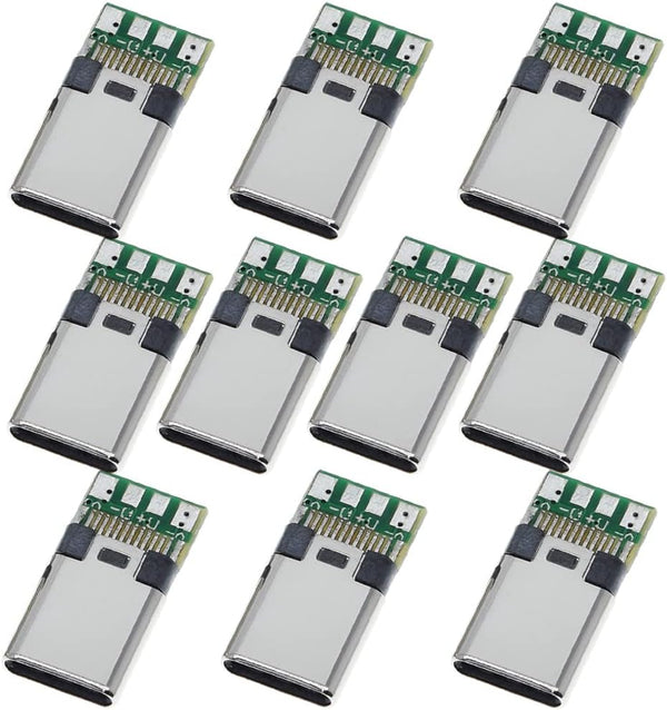 10PCS USB 3.1 Type C Connector, 24 Pins Male Plug Socket Receptacle Adapter for Solder Wire & Cable