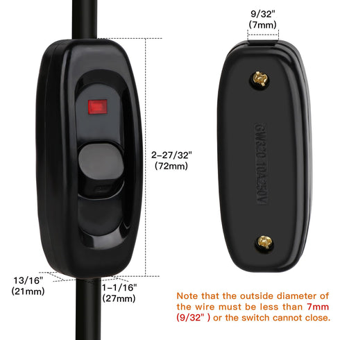 5 Pcs Inline Switch, Black Cord Appliance Button ON OFF for Lamp, Rated 10A 250V, Replacement Control Wiring