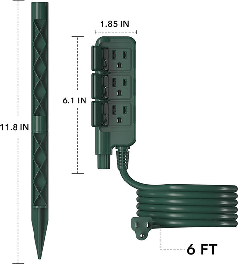 HBN Outdoor Power Stake with 6FT Extension Cord, 3 Grounded Outlets Power Strip for Garden Decoration