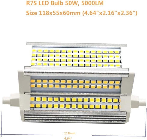 R7S 50W Dimmable LED Bulb, 6000K Cool White, Double Ended J118 4.64" LED Floodlight, 5000LM Equivalent, 200 Degree