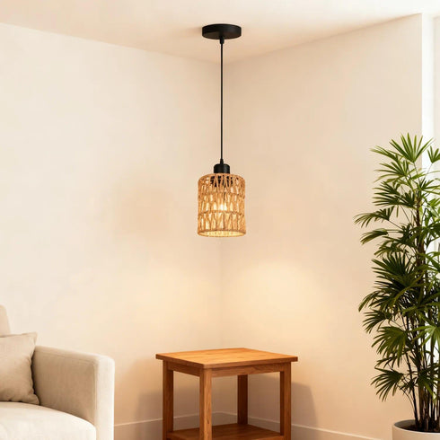 Pendant Light Boho Farmhouse Decor Hanging Lamp - Rattan Hanging Lights Woven Shade - Ceiling Light Fixtures