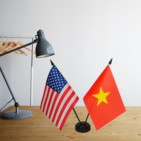 Set Zigvert US American & Vietnam Twin Desk Flag - Miniature American & Vietnam Desktop Flag