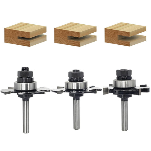 3pcs Slot Cutter Router Bit Set 1/4 Shank - 4-Wings, 9/16" Depth,
