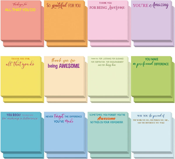 Yinder 24 Pcs Employee Appreciation Sticky Notes, Thank You Gifts Bulk Note Pads with Sayings, Mini Pocket