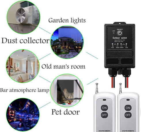 DC12V Switch,984ft Switch,DC12V/24V/48V/72V 40A Waterproof Remote Control Relay Long Range Wireless Remote Relay RF