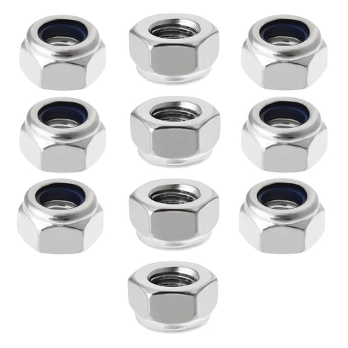 10Pcs M8 x 1.25mm Nylon Insert Hex Lock Nuts, 316 Stainless Steel for Machinery Shipbuilding, Silver Tone