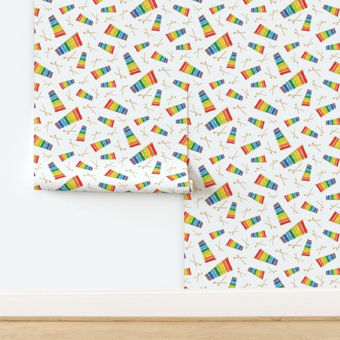 Commercial Grade Wallpaper Swatch - Xylophone Rainbow Colorful Toy Whimsical Childhood Instrument Music Small Scale