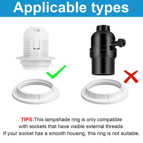Aeaocvo 6 E27/E26, PCS Lamp Shade Ring for Plastic Light Socket Rings for Lamp Standard Base Holder White Retaining
