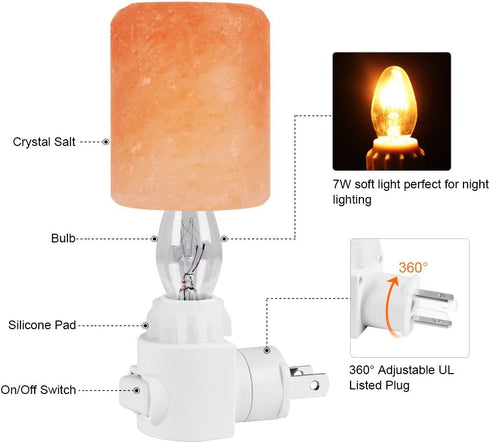 2 Pack Syntus Himalayan Salt Lamp Natural Crystal Salt Light Glow Hand Carved Night Lights Wall Light, UL Listed Plug