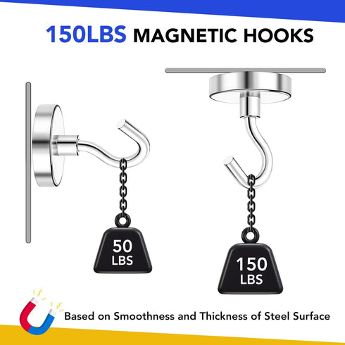 150Lbs Heavy Duty Magnet Hooks, 10 Pack Strong Magnetic Hooks for Cruise Cabins, Metal Grill Hooks for Hanging,
