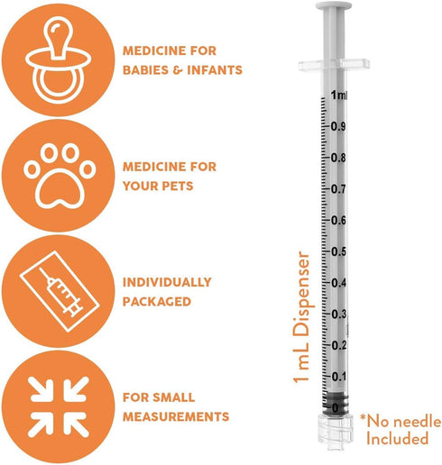 Care Touch CTSLL1-VC Syringe with Luer Lock Tip, 1ml, 100 Syringes without Needle