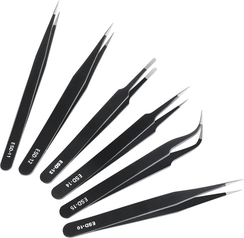 6 Pcs Precision Tweezers Set, Premium Non-Magnetic Stainless Steel for Electronics, Craft, Laboratory Work