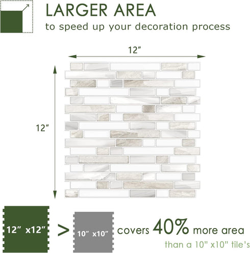 STICKGOO Thicker Design Peel and Stick Tile Backsplash, 12 12 Self Adhesive Tile for Kitchen and Bathroom