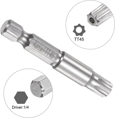 2pcs TT45 Star 7 Point Screwdriver Bit 1/4" Hex Shank 2" Length Magnetic Security Torx Power Tool