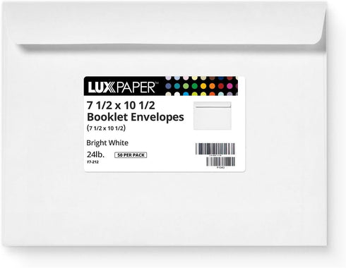 LUXPaper Booklet Envelopes | 7 1/2" x 10 1/2" | Bright White | 24lb. Text | 50 Qty by Envelopes.com
