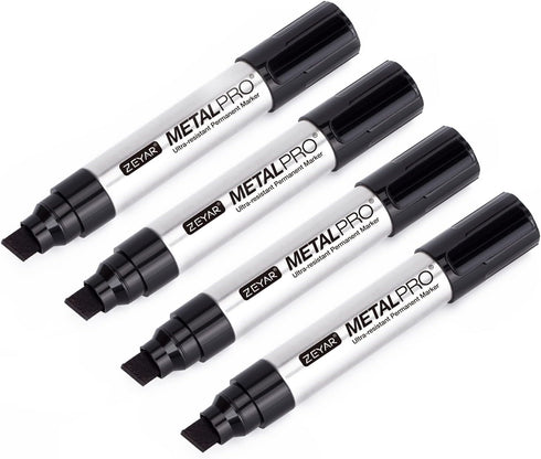 ZEYAR Permanent Markers Pen, JUMBLE Size, Set of 4, Aluminum Barrel, Premium Waterproof & Smear Proof Markers