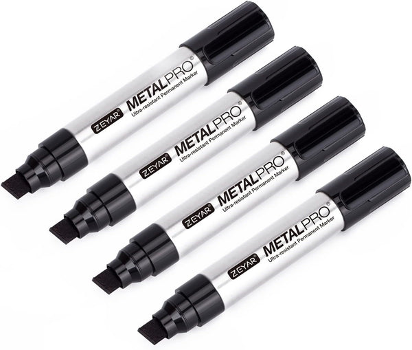 ZEYAR Permanent Markers Pen, JUMBLE Size, Set of 4, Aluminum Barrel, Premium Waterproof & Smear Proof Markers