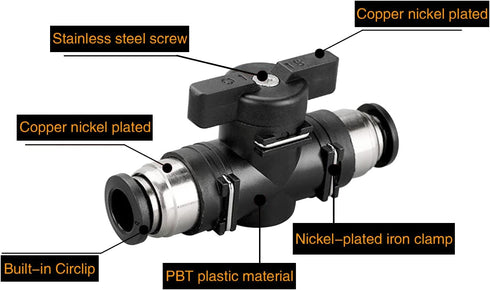 10mm Push Connect Valve Ball Valve, Quick Connect Tube Fittings for Pneumatic Air Compressor