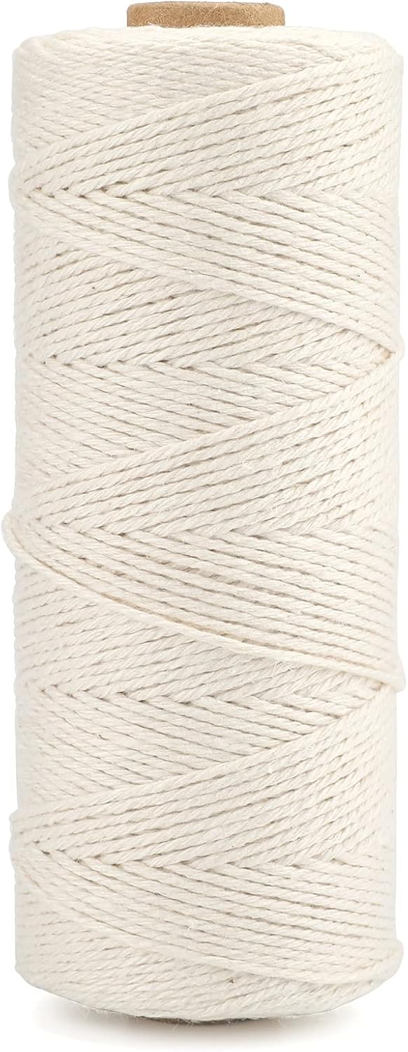 G2PLUS White Cotton Cooking Twine String, 1MM, 656Feet Food Safe Butchers Twine for Tying Meat
