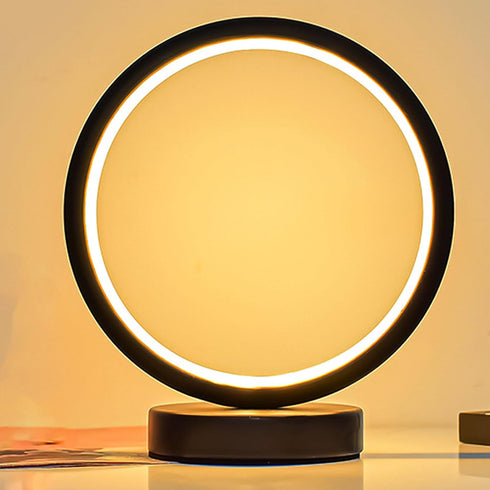 Beufee Circle LED Nightstand Lamp, Compact Bed Stand Lamp LED Warm Light Table Lamp Metal Circle Ring Table Lamp