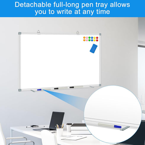 White Board Dry Erase Whiteboard for Wall, 36" x 24", Aluminum Presentation Magnetic with Long Pen Tray