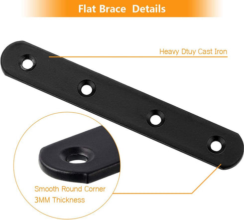30 100MM 20MM 3MM PCS Black Straight Braces, Cast Iron X X Heavy Duty Corner Braces for Wood, Mending Plate Connector