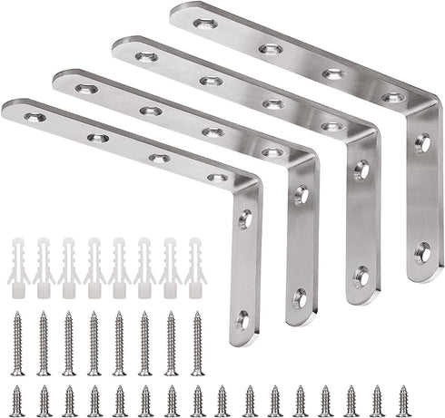 YUMORE L Bracket, 5" x 3", Max Load: 35lb/15KG Heavy Duty Stainless Steel Shelf Support, Pack of 4