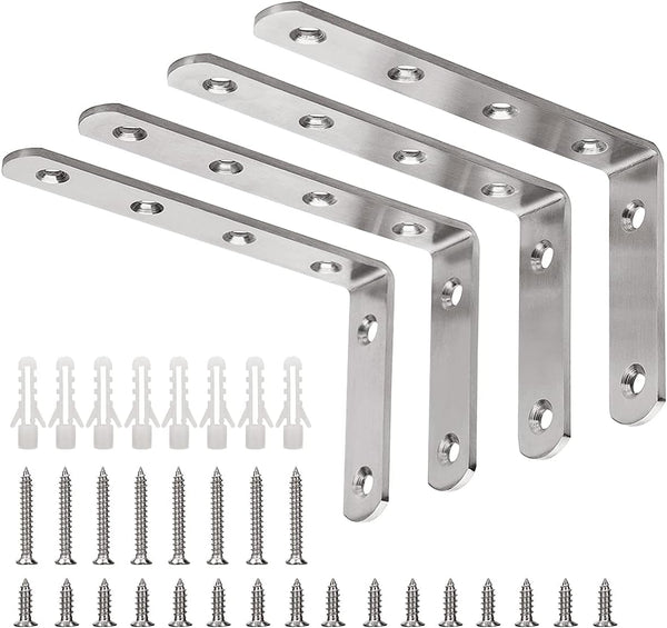 YUMORE L Bracket, 5" x 3", Max Load: 35lb/15KG Heavy Duty Stainless Steel Shelf Support, Pack of 4