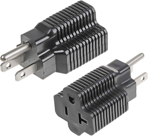 NEMA 5-15P to 5-15/20R Adapter, 15 Amp Household Plug to 20 Amp T-Blade Female Adapter