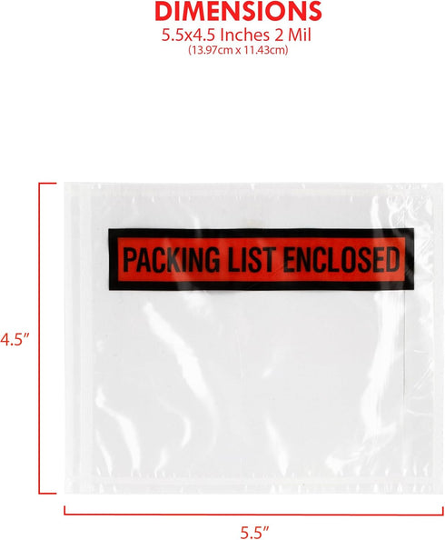GPI Packing List Envelopes, 4.5" x 5.5" Packing Slip Pouches, Clear Plastic Envelope Sleeves for Shipping Labels