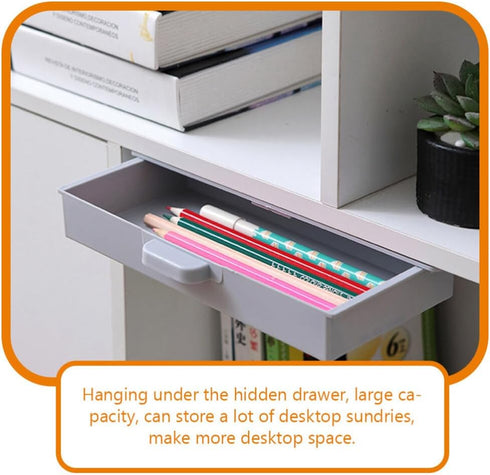 NUOBESTY 2Pcs Punch Storage Box, Hidden Desk Drawer Under Desk Storage Organizer, Adhesive Pencil Tray for Kitchen