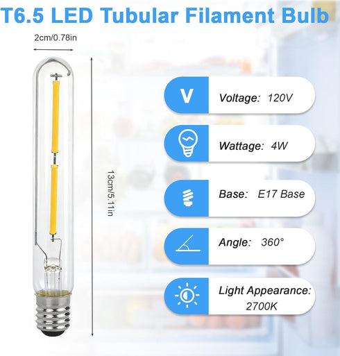 RUB0B0SHOP (4 Pack) T6.5 4W Bulbs Bulb 120V4WE17 LED Tube Light for Exit Sign Light, Refrigerator, Freezer Light Base