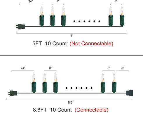 8.6Ft 10 Counts MULTI-SPARKING Christmas Lights Classic Clear Incandescent Mini String Lights Green Wire Warm White