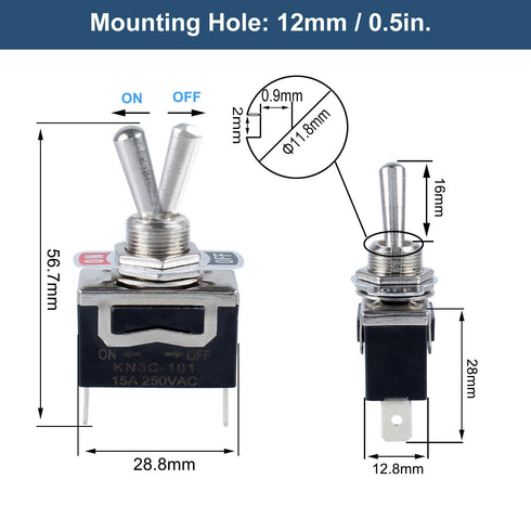 2pcs Waterproof ON/Off Rocker Toggle Switch 30A 12VDC/20A 120VAC SPST 2Pin Electric Pull Push Switch with Pre-Wired