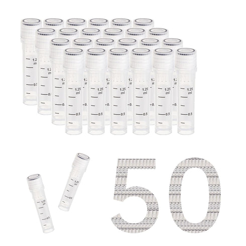 Cryovials Sterile Tubes 2ml Lab Vials with Caps, Bag of 50