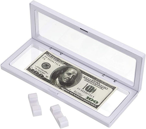 Skelang 3D Floating Display Case, White Rectangular Coin Holder Display Stand, 9"×3.54"×0.75" for Coins and Jewelry
