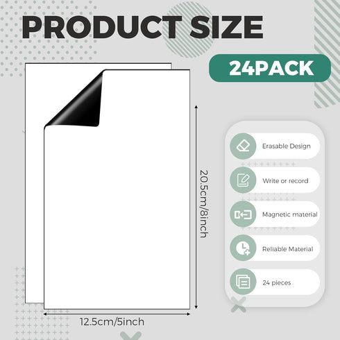 Tatuo 24 Pcs Magnetic Dry Erase Whiteboard Sheet, Flexible Stain Resistant Whiteboard Sheets for Fridge Kitchen
