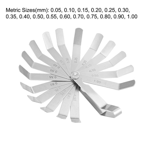uxcell Metric Thickness Feeler Gauge 0.05-1.00mm 16 Blades Mn Steel Measuring Tool for Gap Width