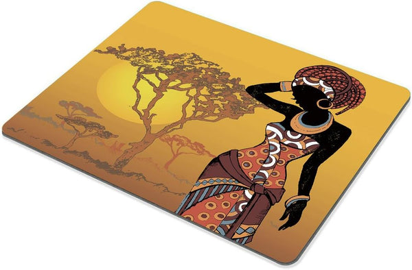 Smooffly African Woman Mouse Pad, Sunset Tree Rectangle Non-Slip Rubber Gaming Mouse Pad, 240MM X 200MM X 3MM