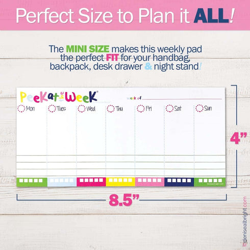Mini Peek at the Week Planner Pad, Undated 52-week Daily Notepad, Tear-Off Pages, Priority Lists, Checklist Backer