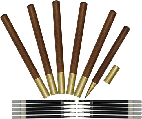 Maydahui 12 Pcs Wood Rollerball Gel Pen, Rosewood Brass Pens with 20 Pcs Refills for School Signature Party